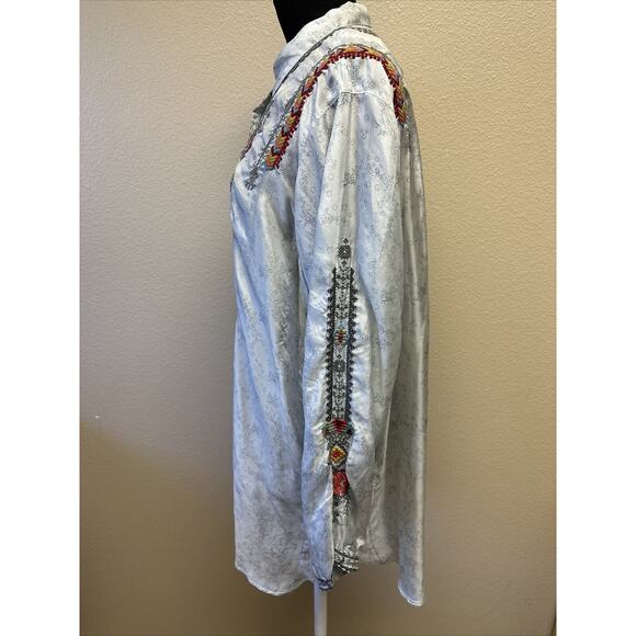 JW Los Angeles Nanoe Embroidered Silk Relaxed Tunic Small Collared South Western - Picture 6 of 12